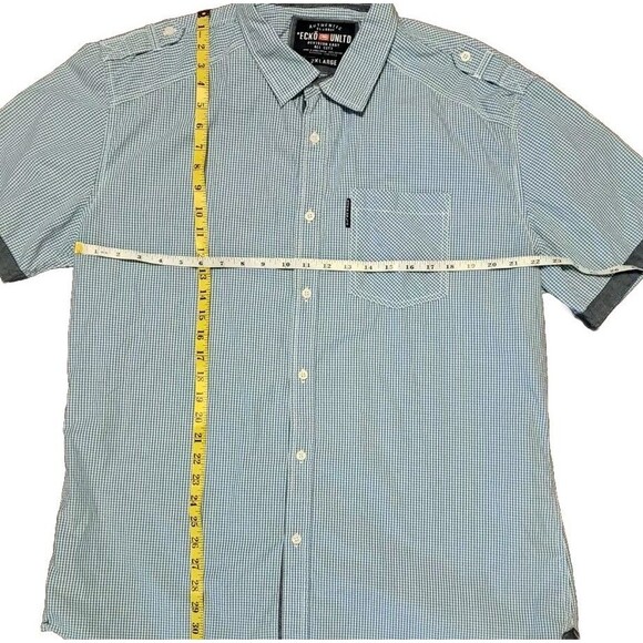 Ecko Unltd Shirt Men's 2X-Large 2XL Blue White Plaid Short Sleeve Button Up - Picture 2 of 4